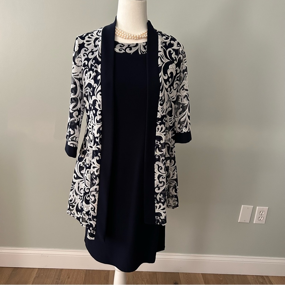 R&M Richards Navy and White Midi Dress